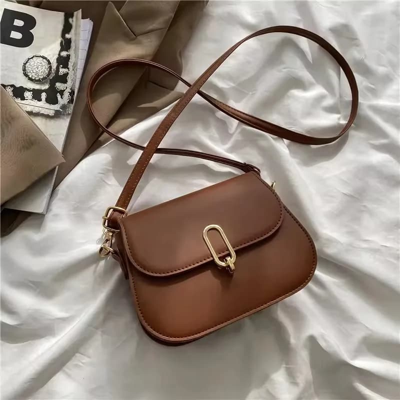 Elegant Brown Flap Shoulder Bag