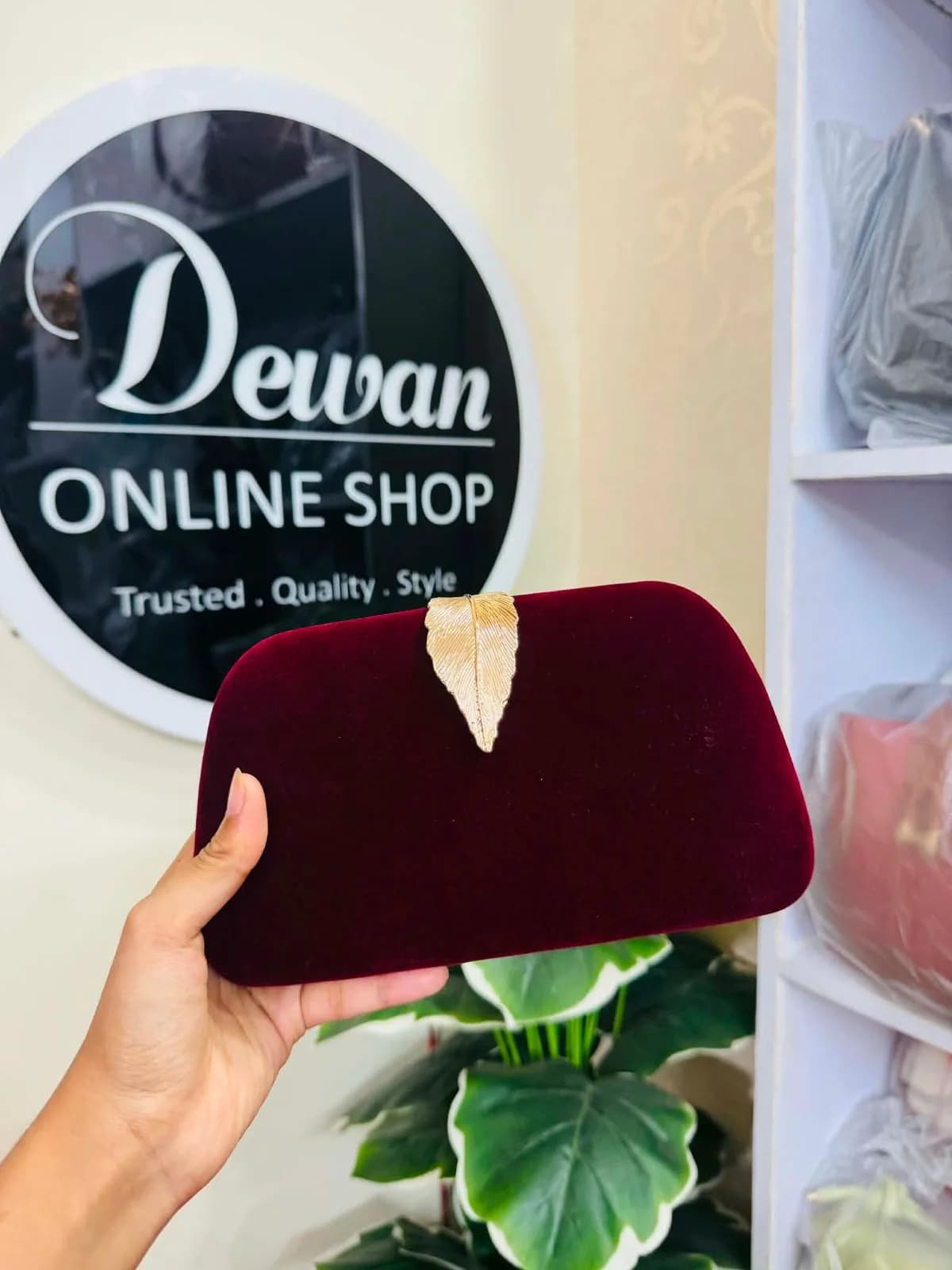 Wine Velvet Leaf Clutch