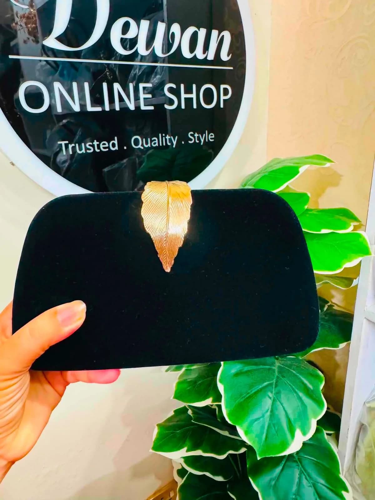 Black Velvet Leaf Clutch