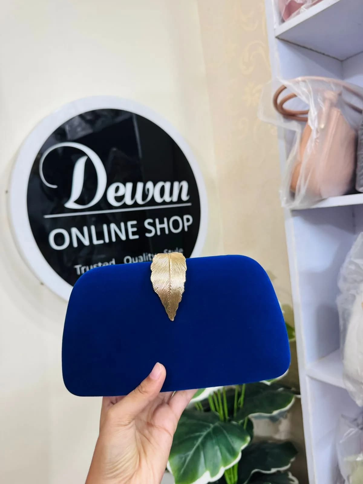 Nevi Blue Velvet Leaf Clutch