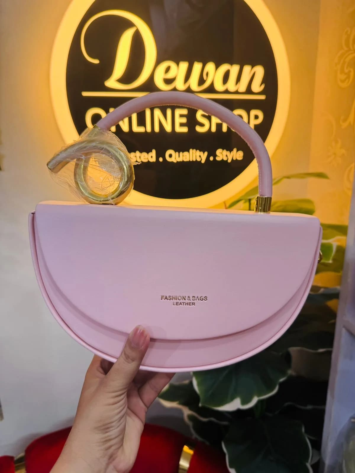Pink Leather Bow Handle Handbag
