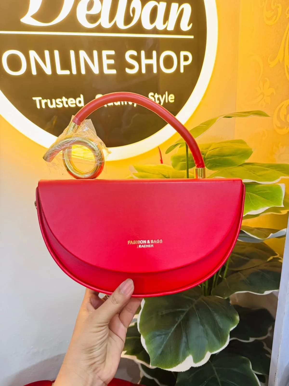 Red Leather Bow Handle Handbag
