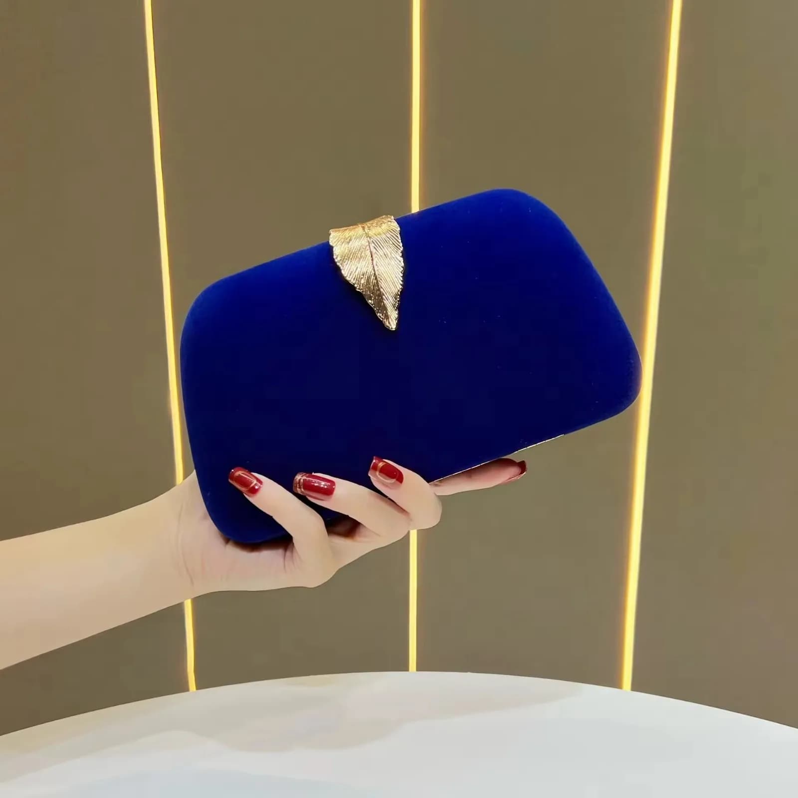 Nevi Blue Velvet Leaf Clutch