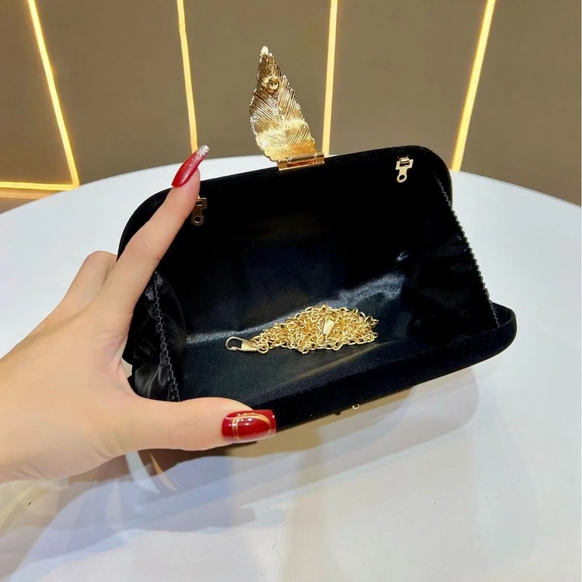 Nevi Blue Velvet Leaf Clutch