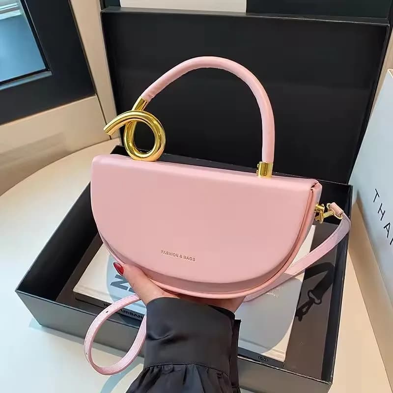 Pink Leather Bow Handle Handbag