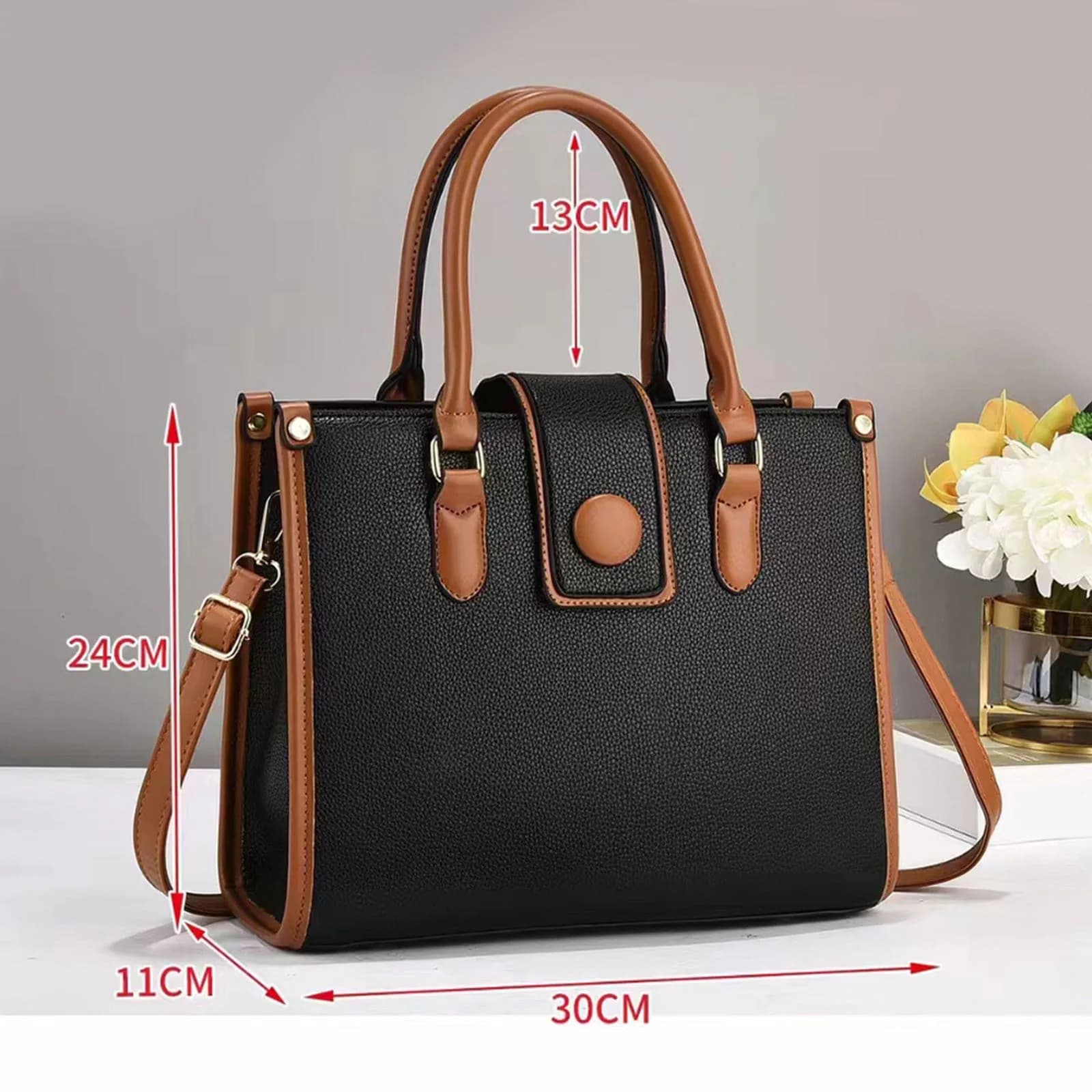 Elegant Black & Tan Premium Tote Bag