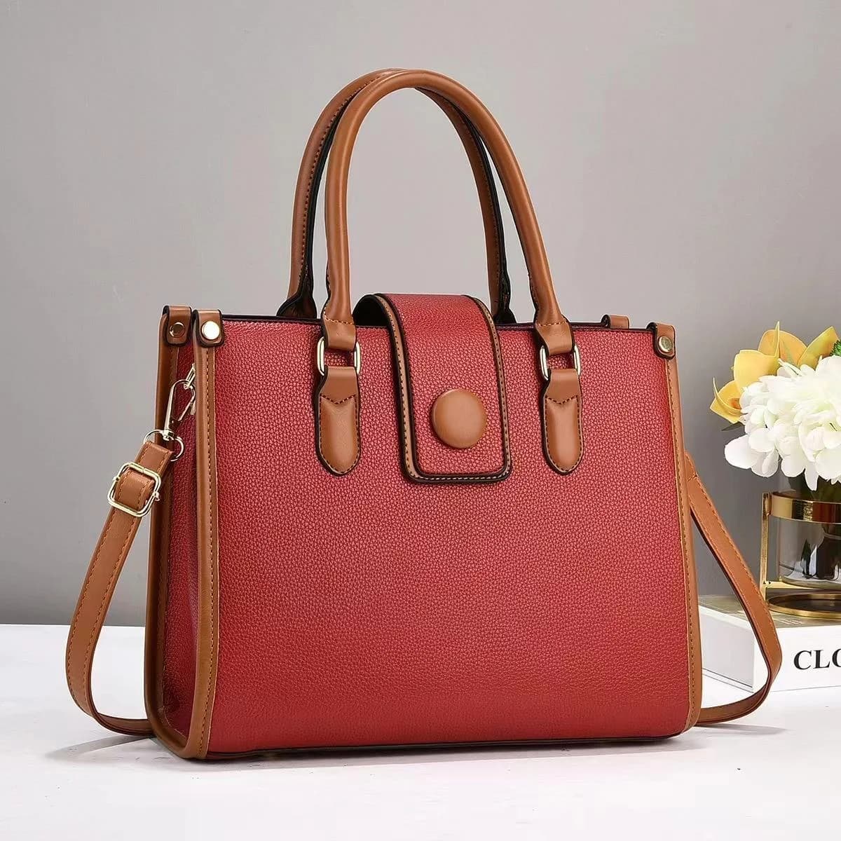 Elegant Red & Tan Premium Tote Bag