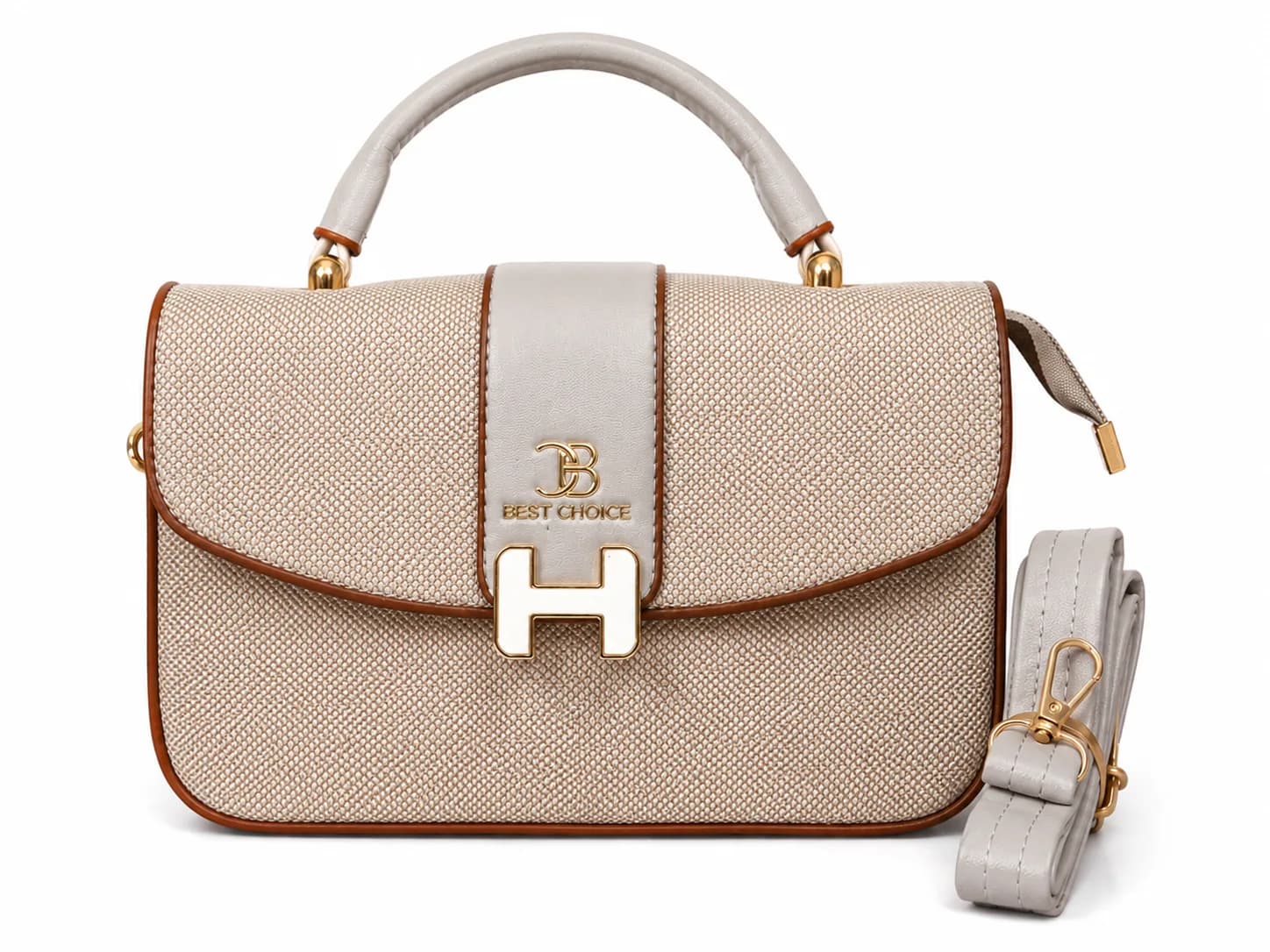 Elegant Beige Textured Flap Handbag