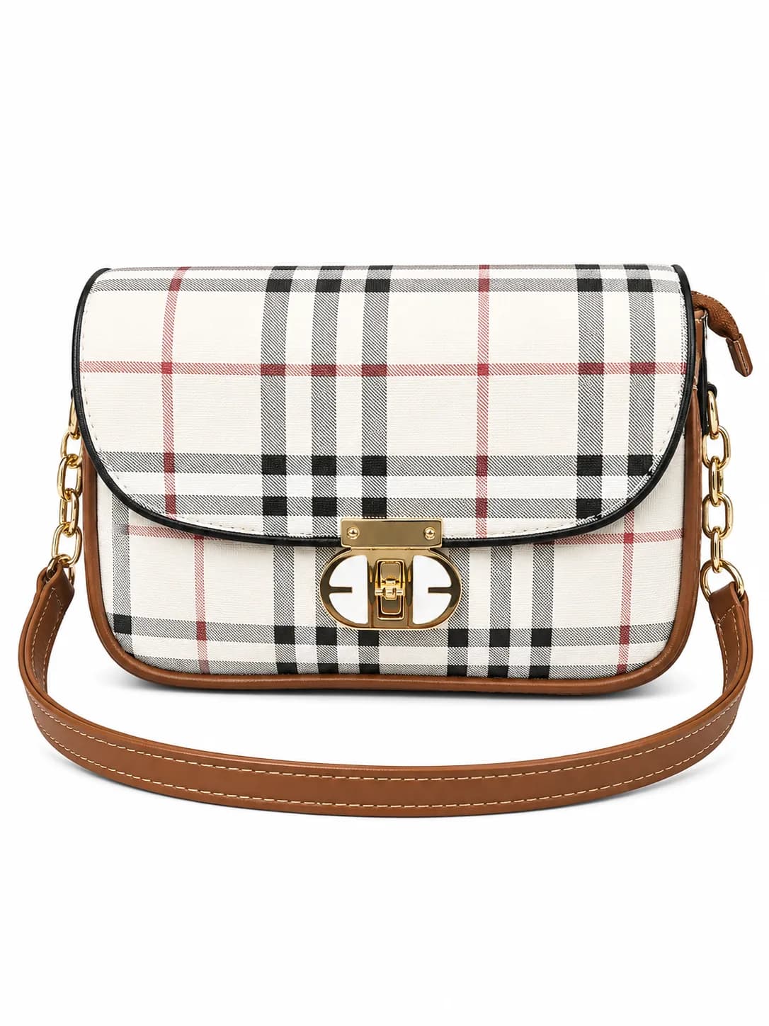 Plaid Leather Crossbody Bag