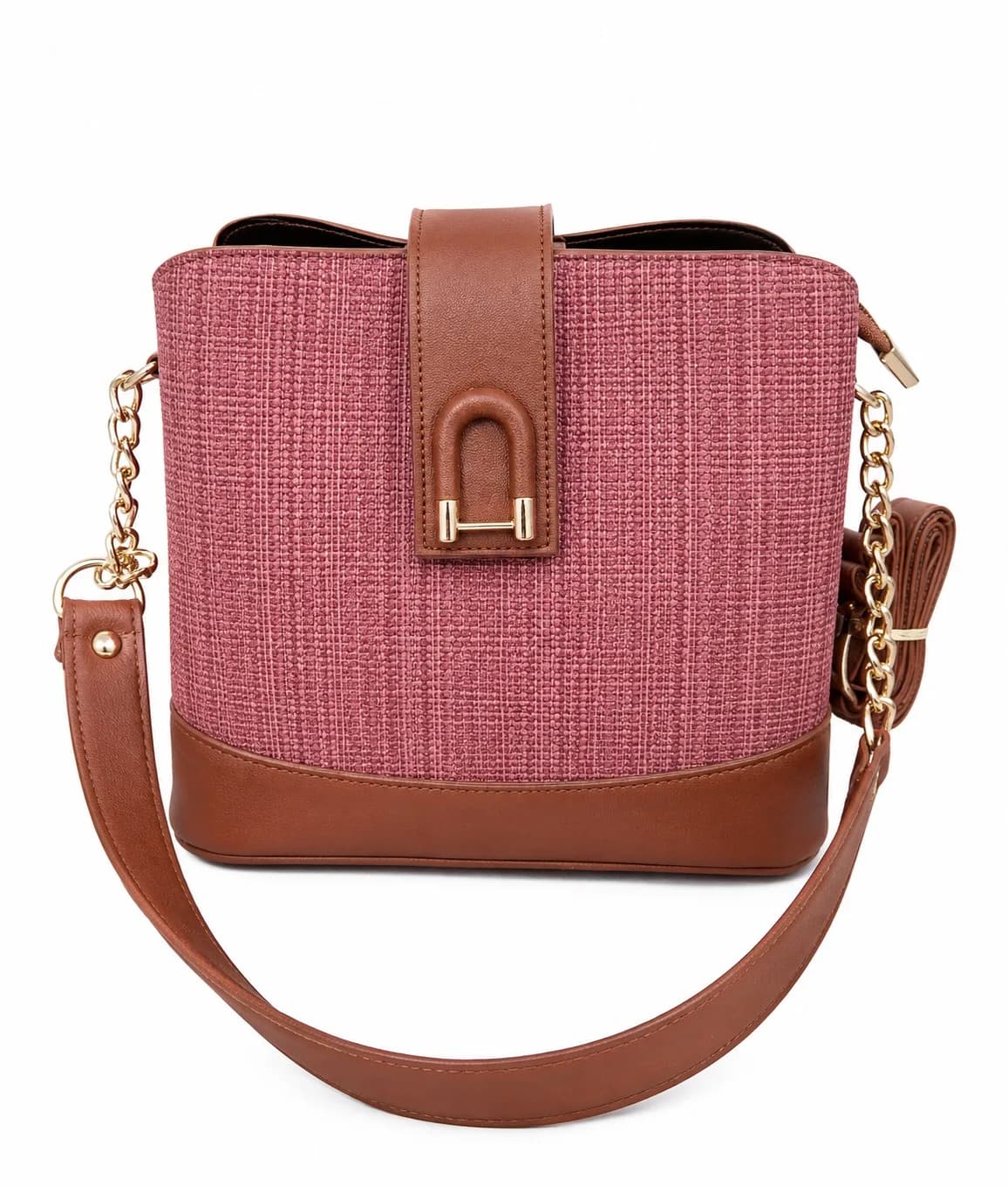 Textured Pink & Brown Shoulder Bag
