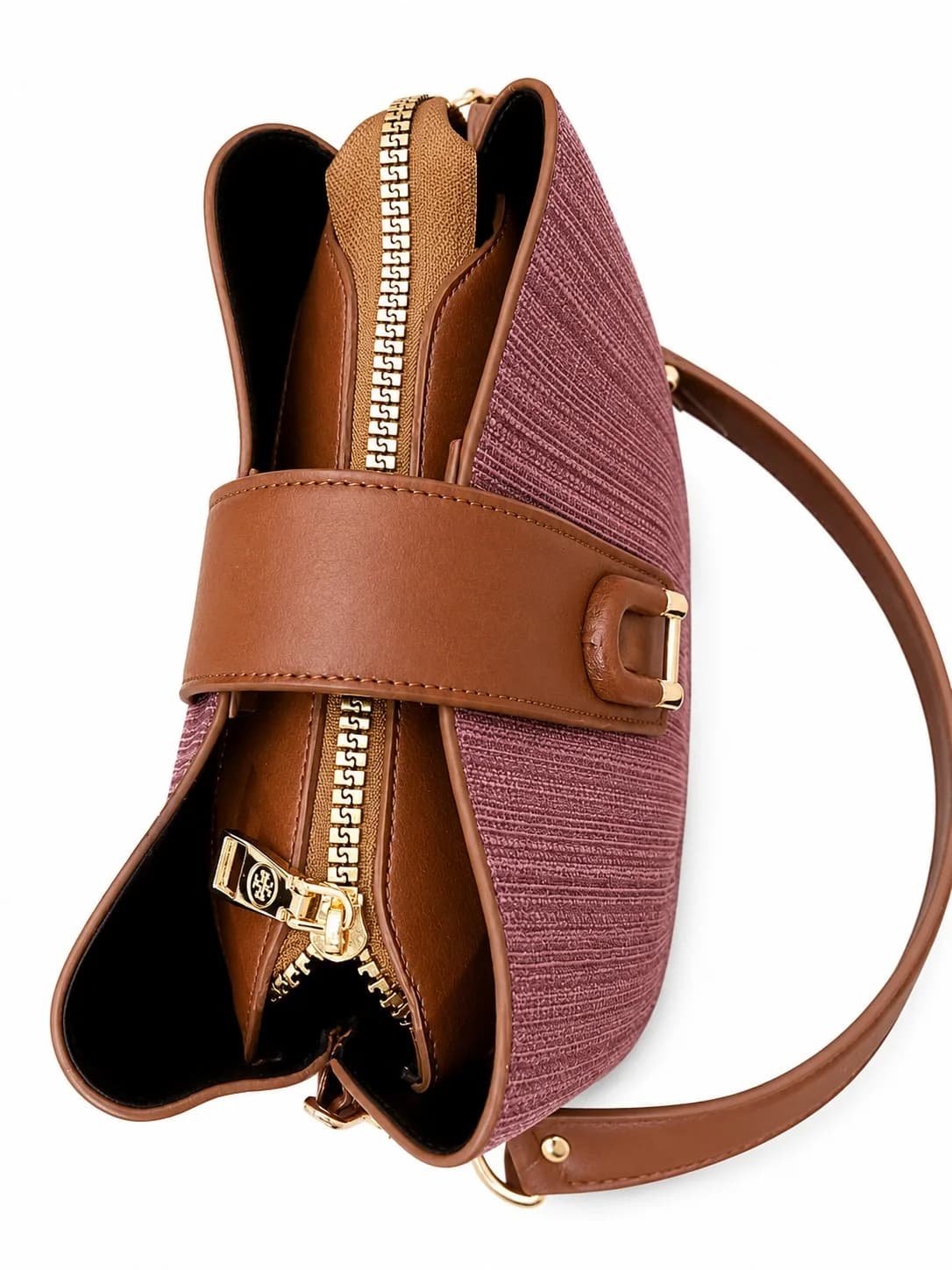 Textured Pink & Brown Shoulder Bag